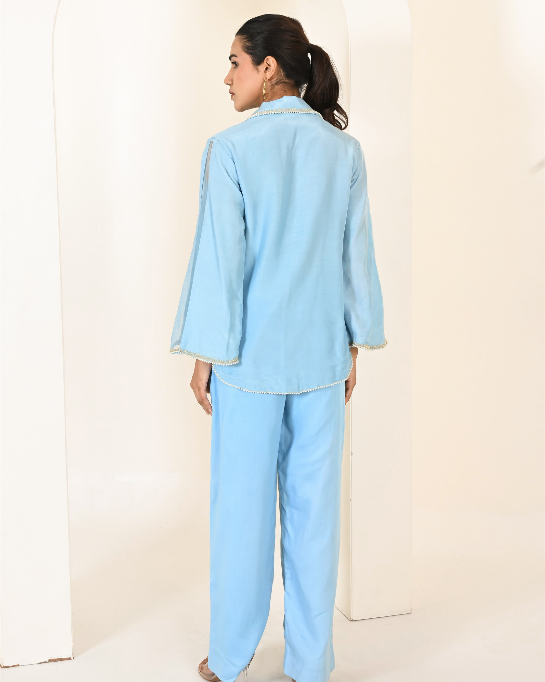 Baby Blue Shirt Collar Coord Set