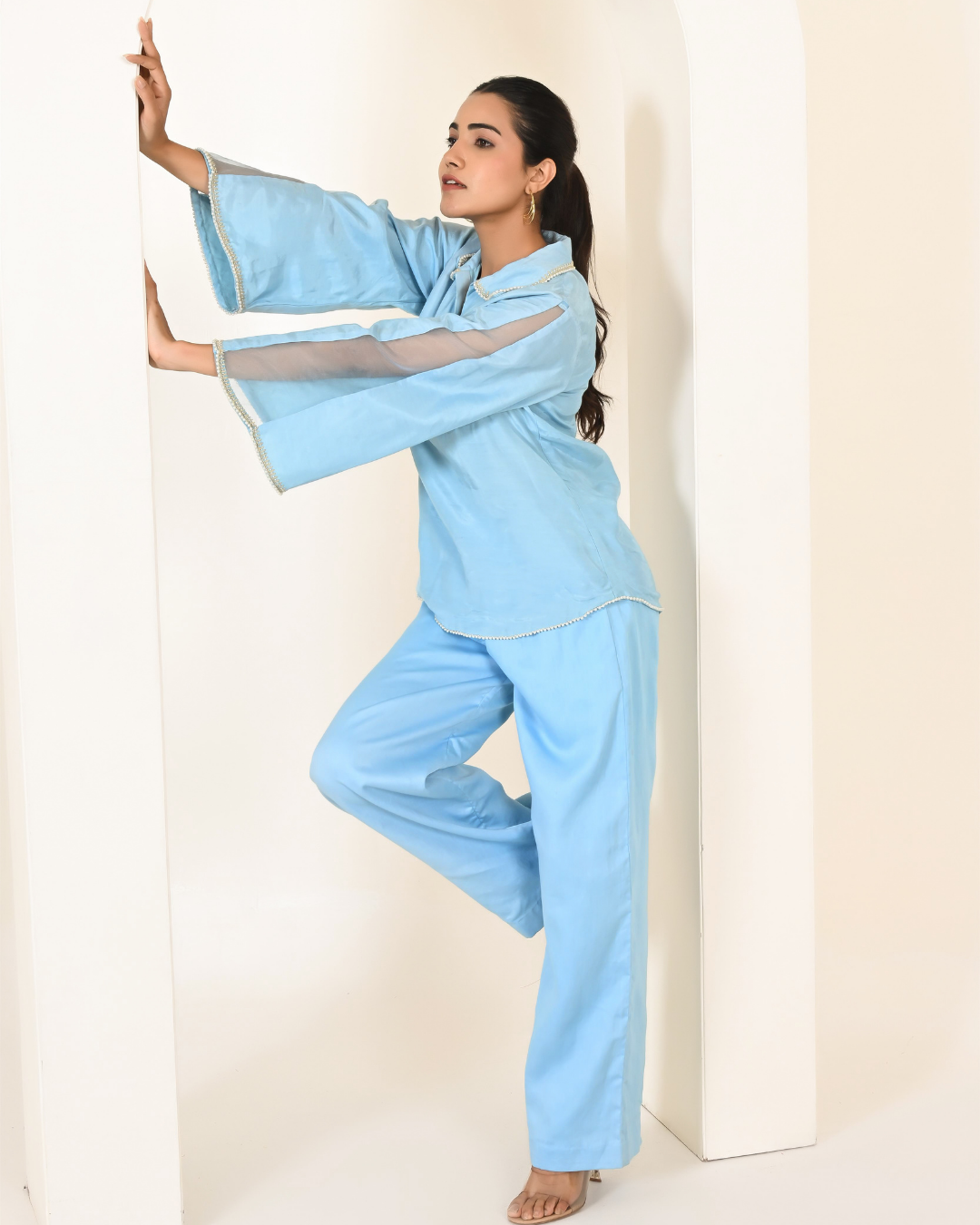 Baby Blue Shirt Collar Coord Set