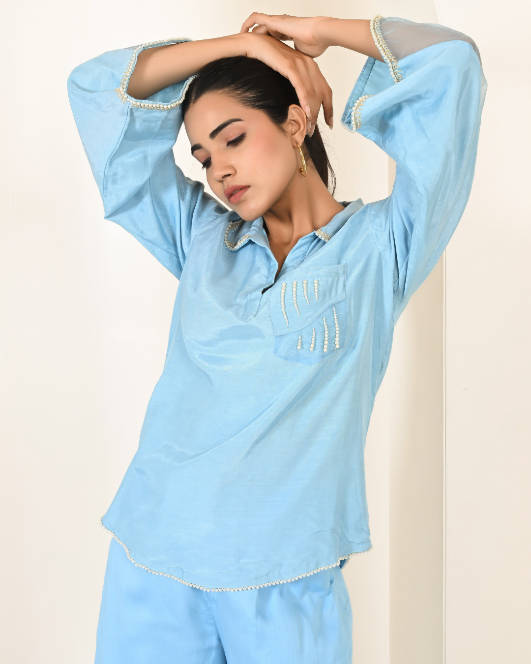 Baby Blue Shirt Collar Coord Set