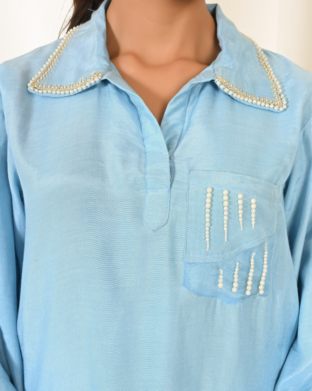 Baby Blue Shirt Collar Coord Set