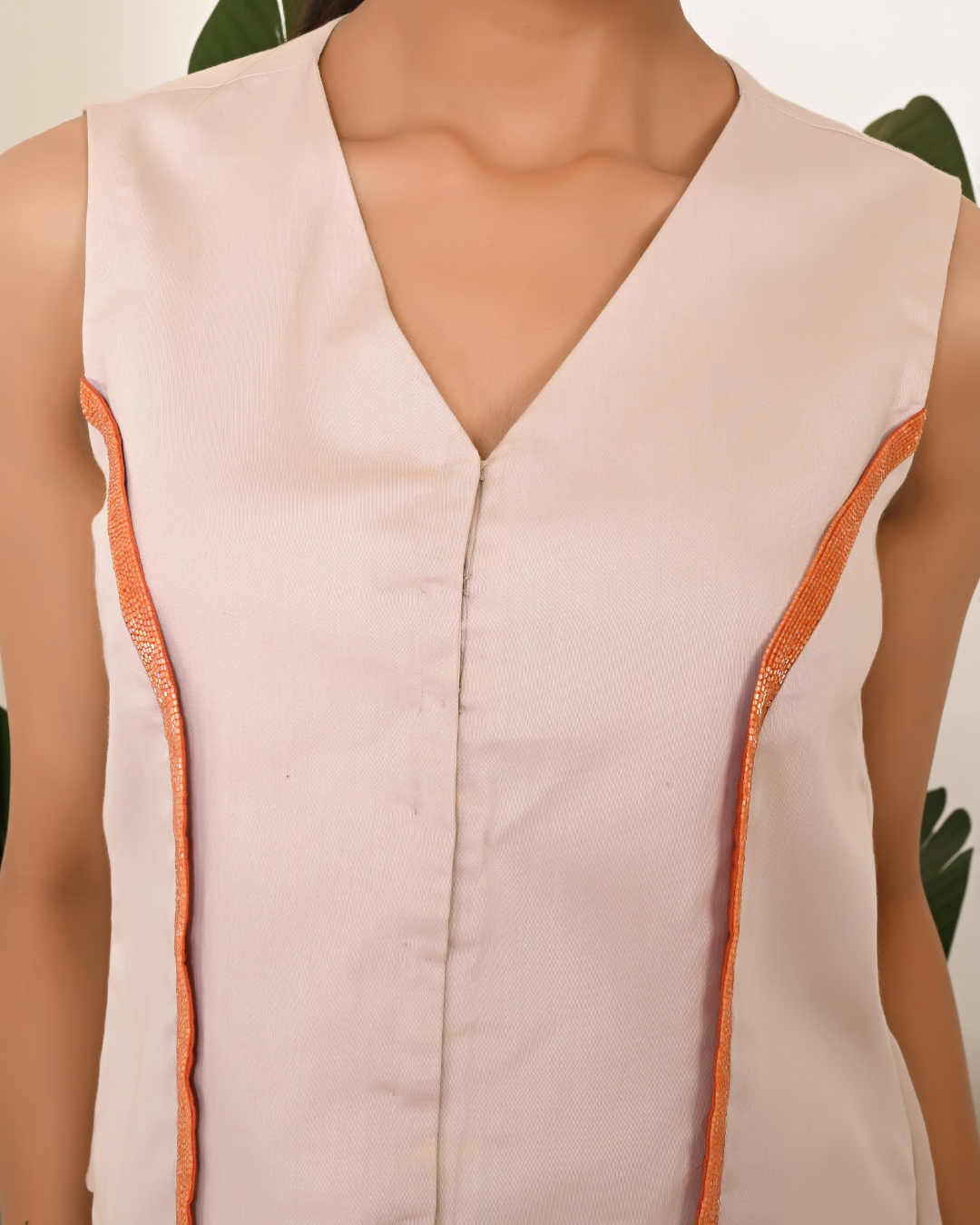 Solid Cotton Vest And Wide Leg Pants Coord Set
