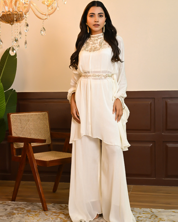 Off White Tunic Palazzo Set