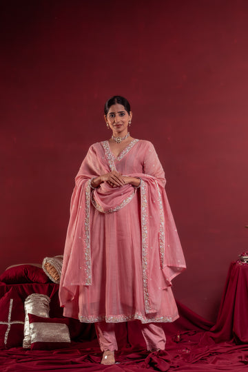 Women’s Blush Pink Embroidered Anarkali Set