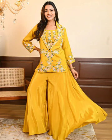 Three Piece Embellished Jacket Palazzo Set Where Tradition Meets Modern Luxury