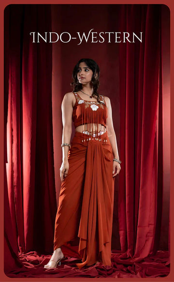 Crimson Red Draped Saree With Embellished Blouse The Queen of Festive Fashion
