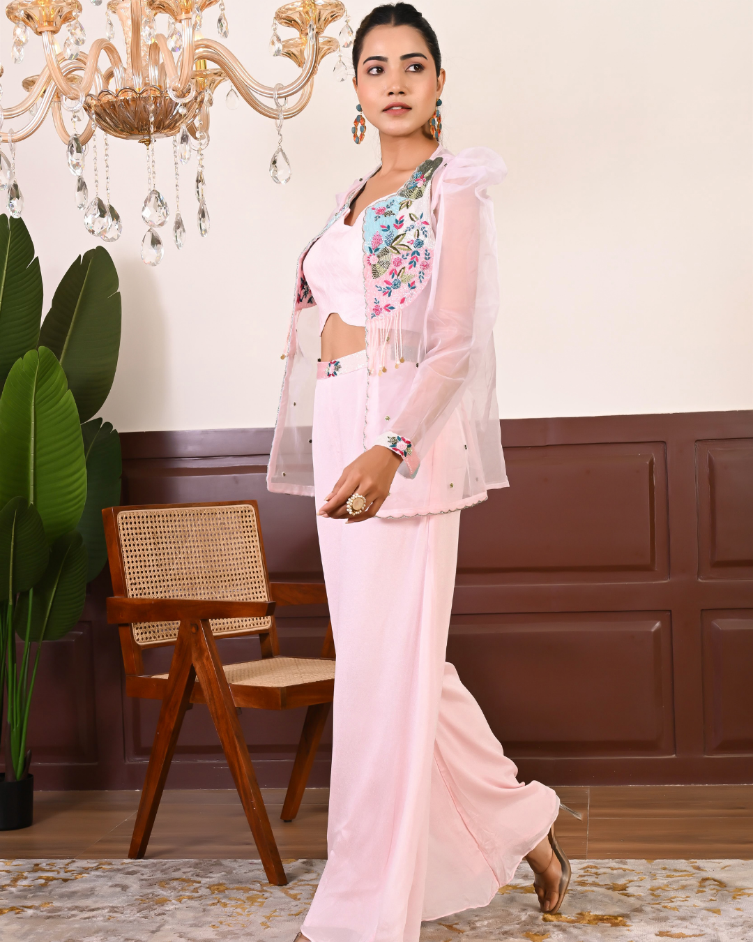 Shree Organza Hand Embroidered Three Piece Set