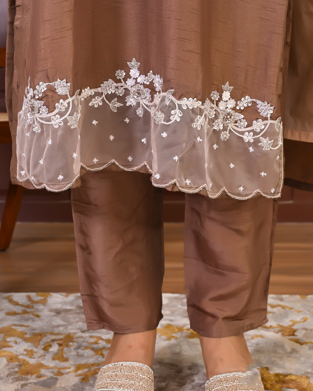 Beige And Brown Ombre Kurta Dupatta Set