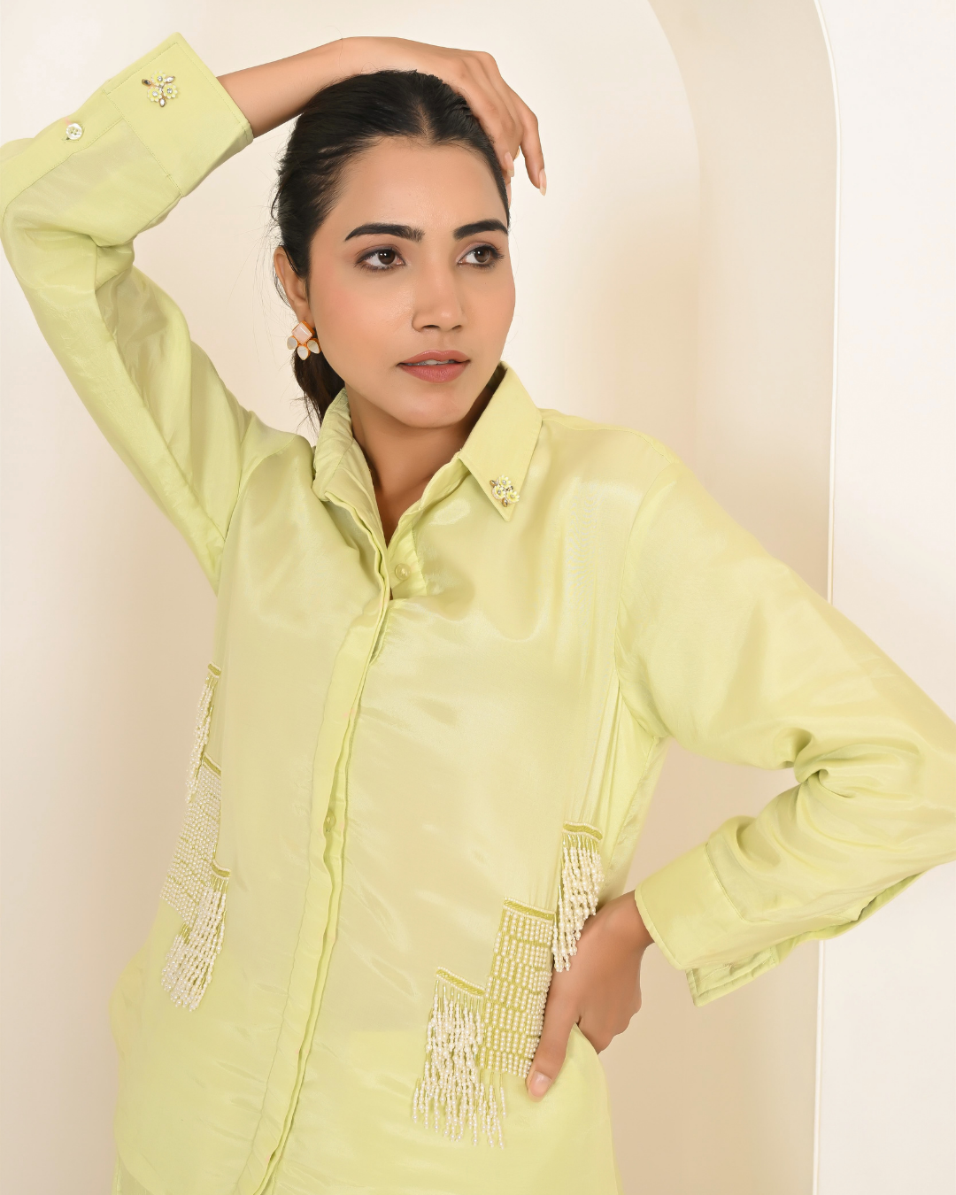 Mint Green Pearl Embroiderd Shirt Set