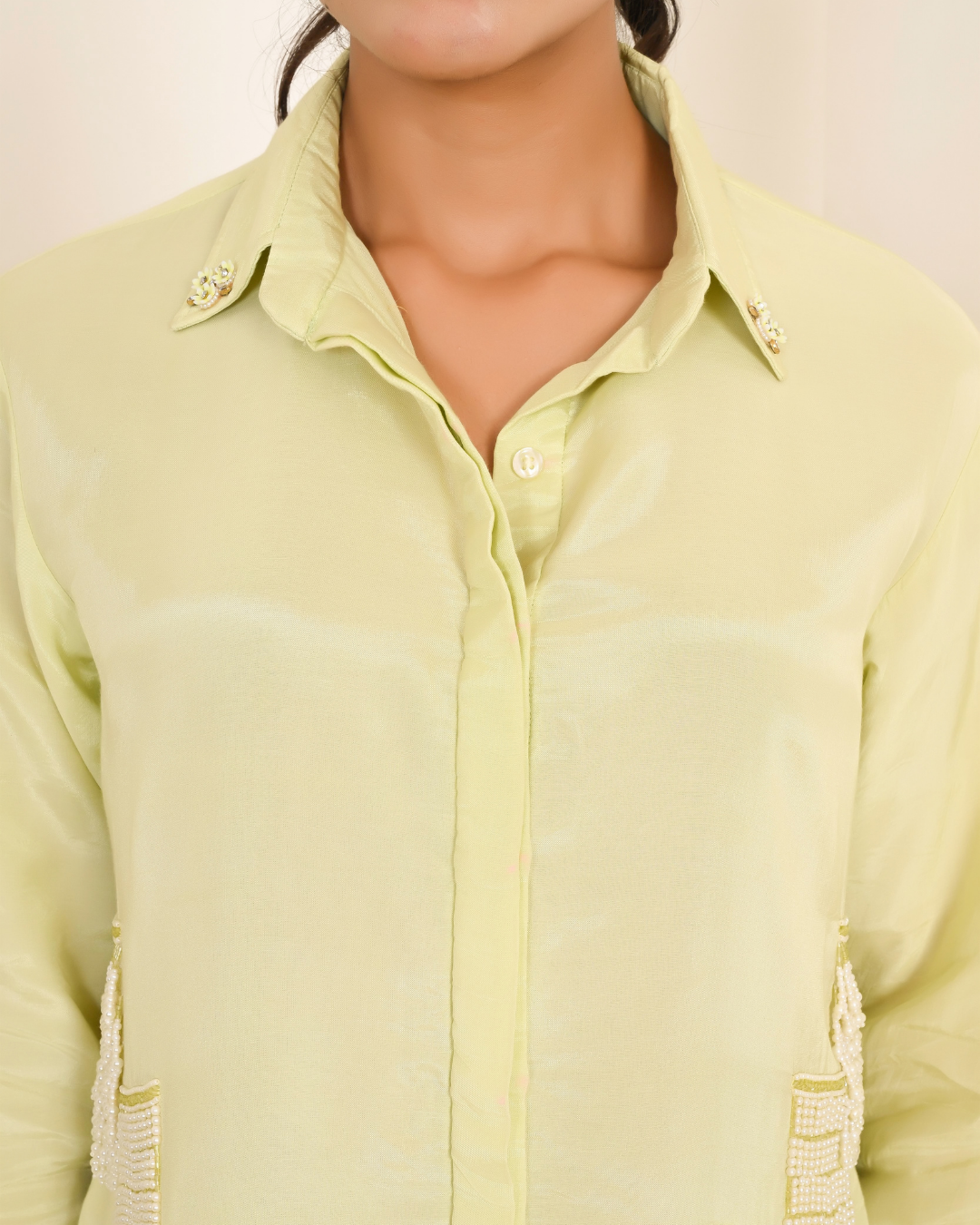Mint Green Pearl Embroiderd Shirt Set
