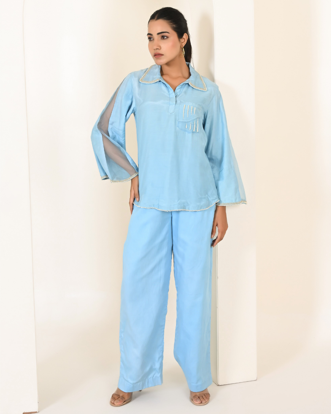 Baby Blue Shirt Collar Coord Set