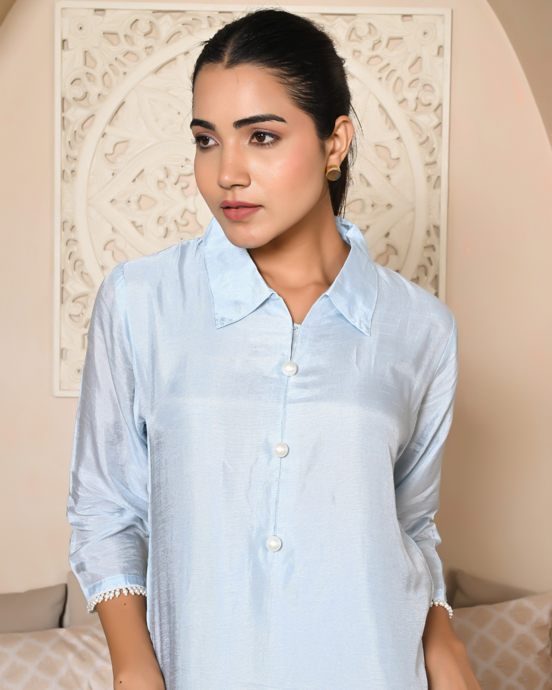 Sky Blue 3D Hand Work Kurta Set