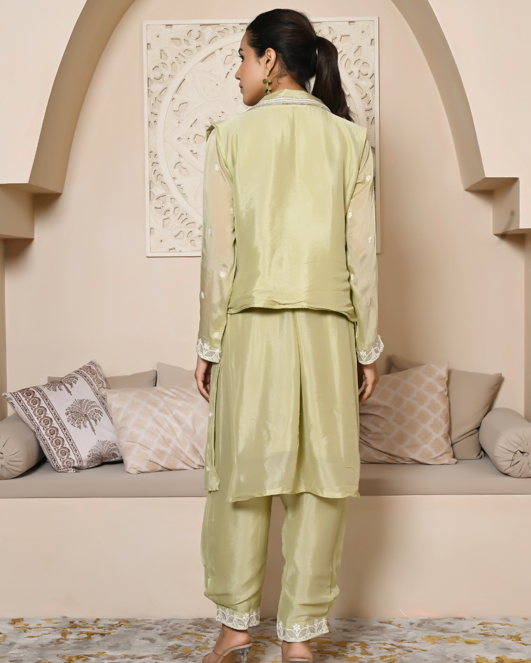 Dazzling Green Short Jacket Kurta Set