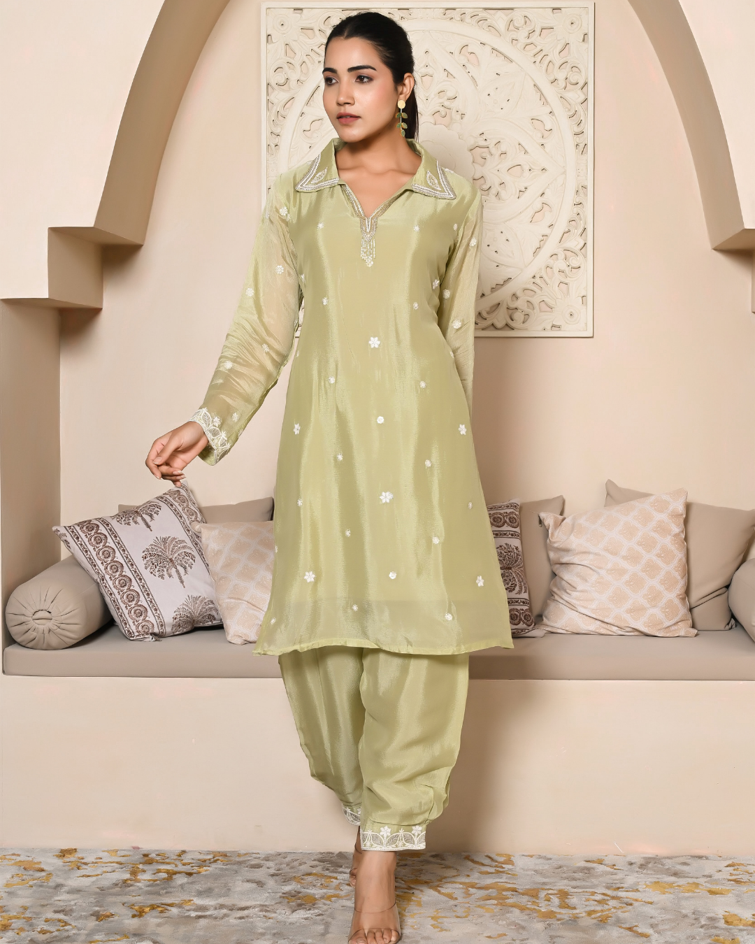 Dazzling Green Short Jacket Kurta Set