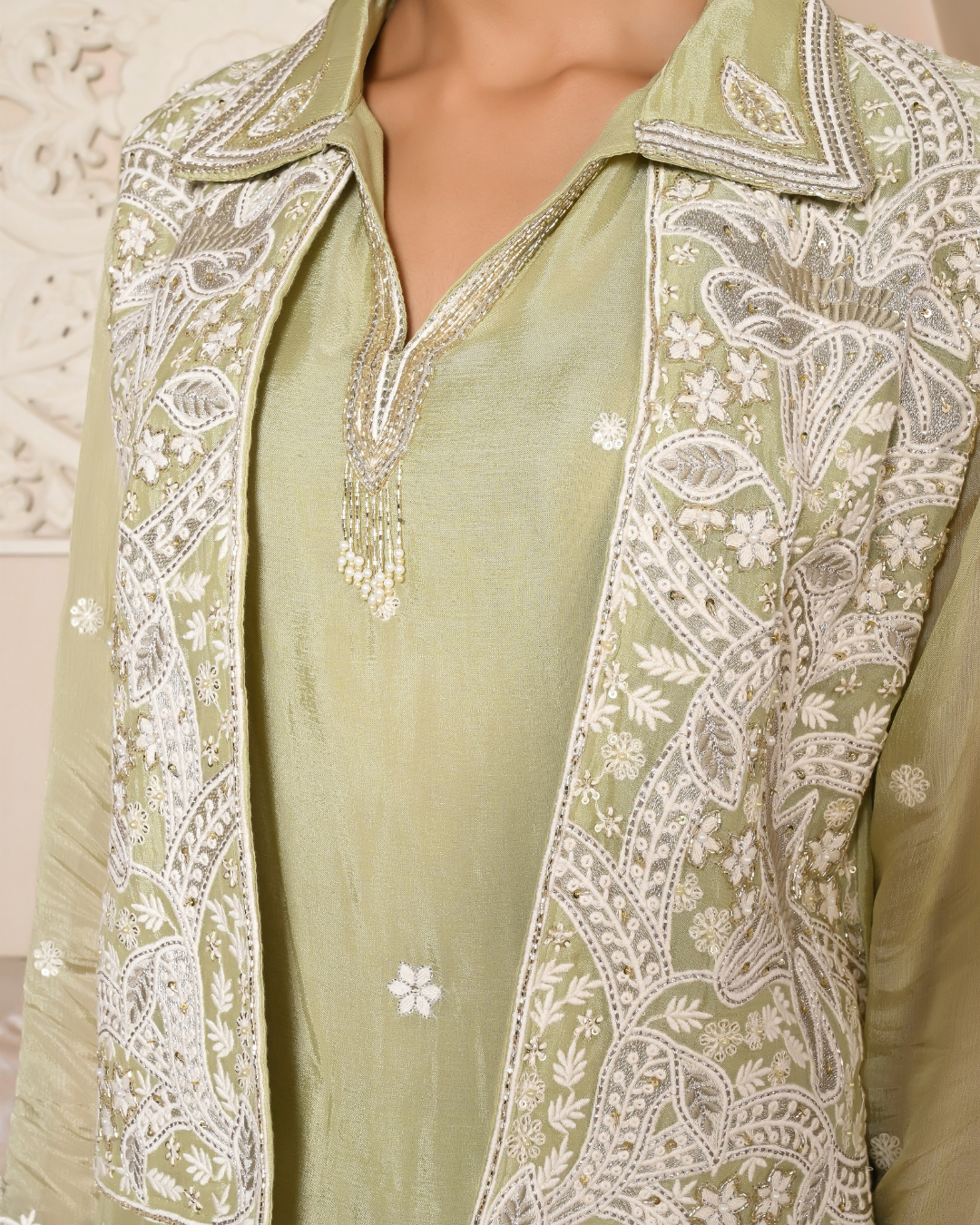 Dazzling Green Short Jacket Kurta Set