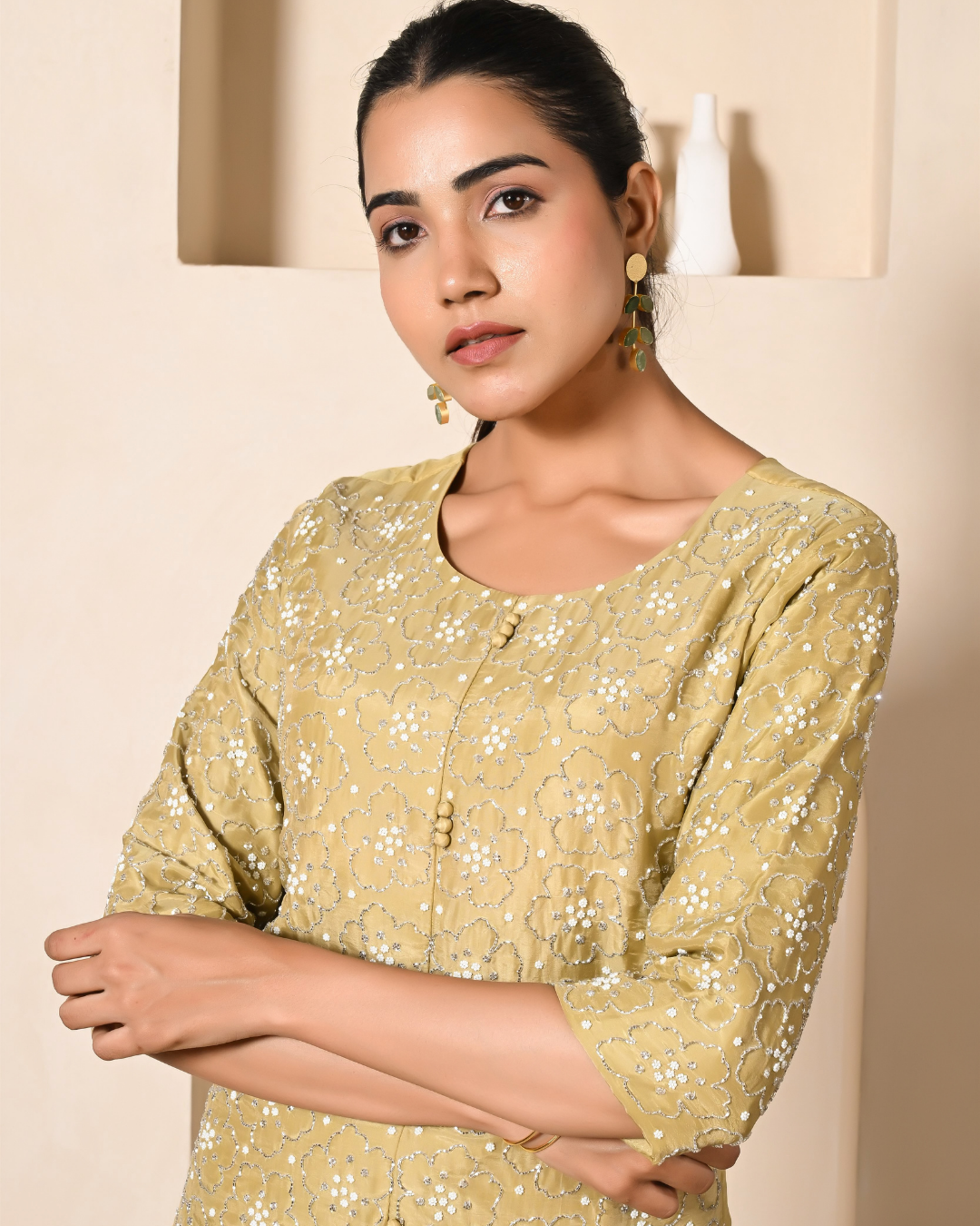 Pista Green Short Kurta Palazzo Set