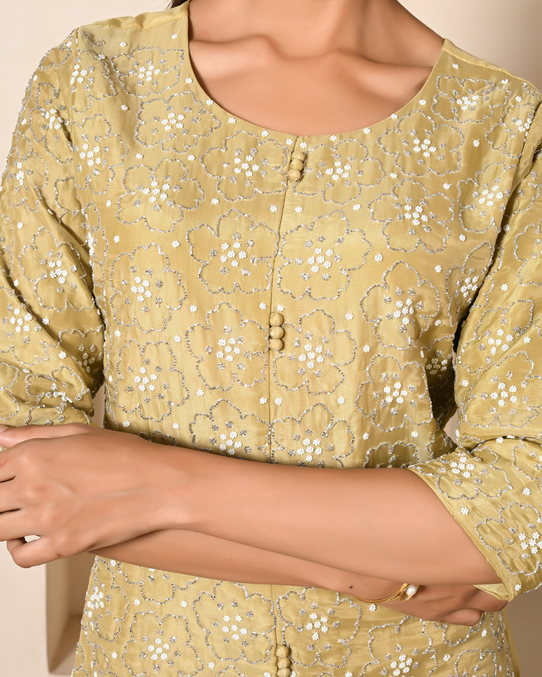 Pista Green Short Kurta Palazzo Set