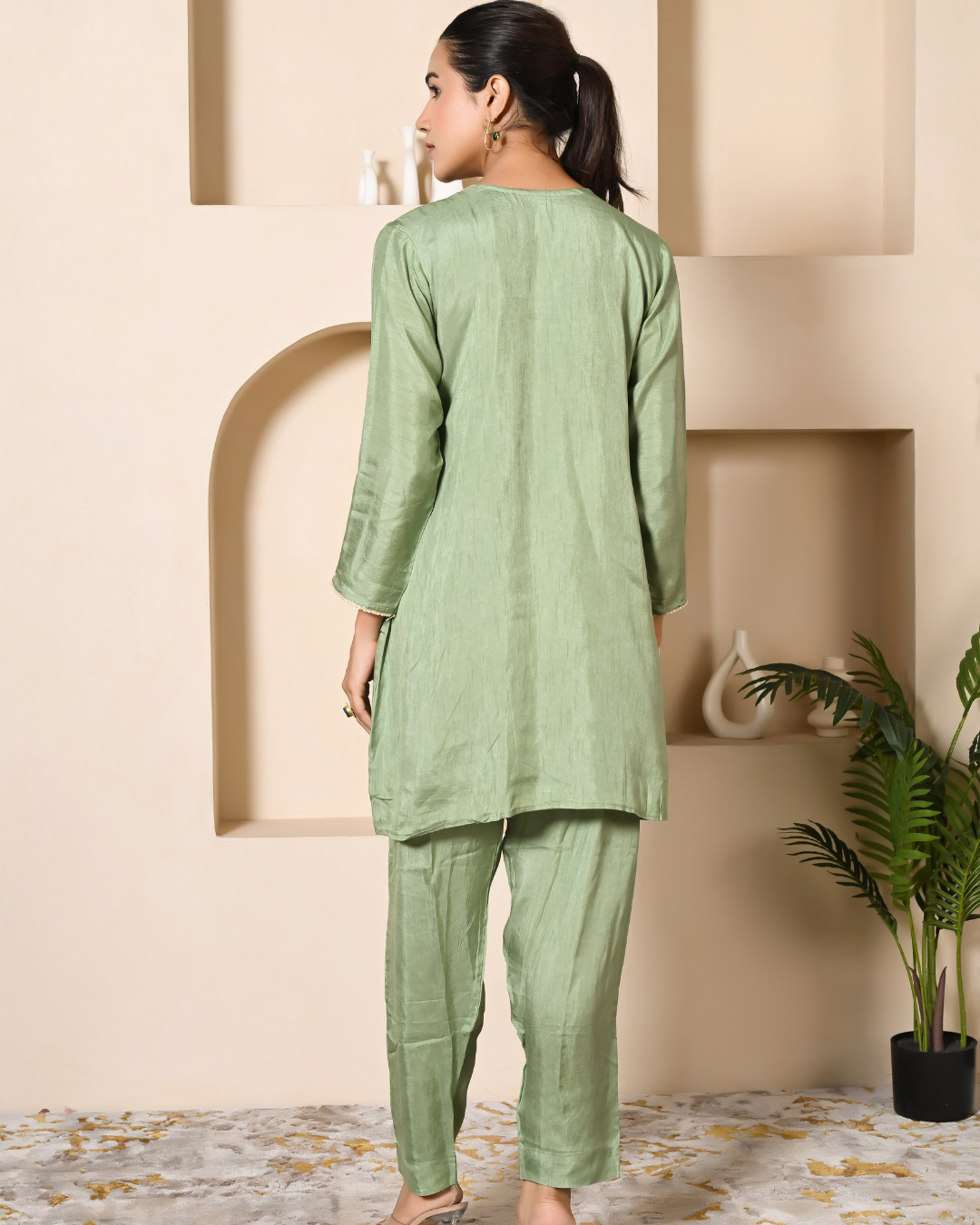 Vibrant Green Patch Work Kurta Pants Set