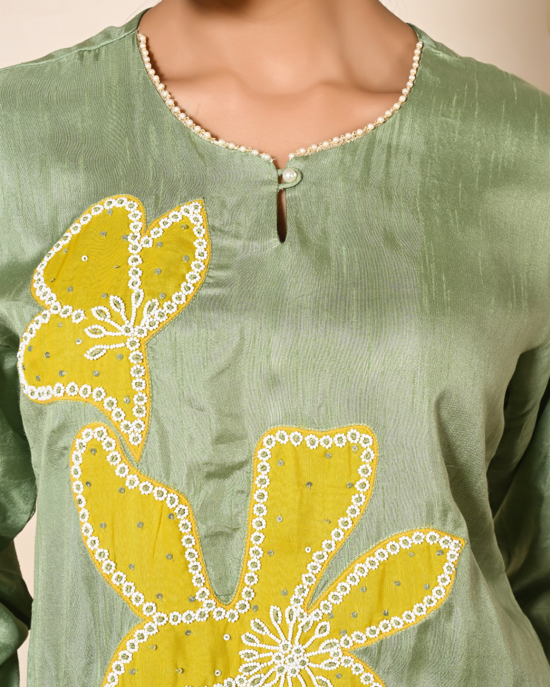 Vibrant Green Patch Work Kurta Pants Set