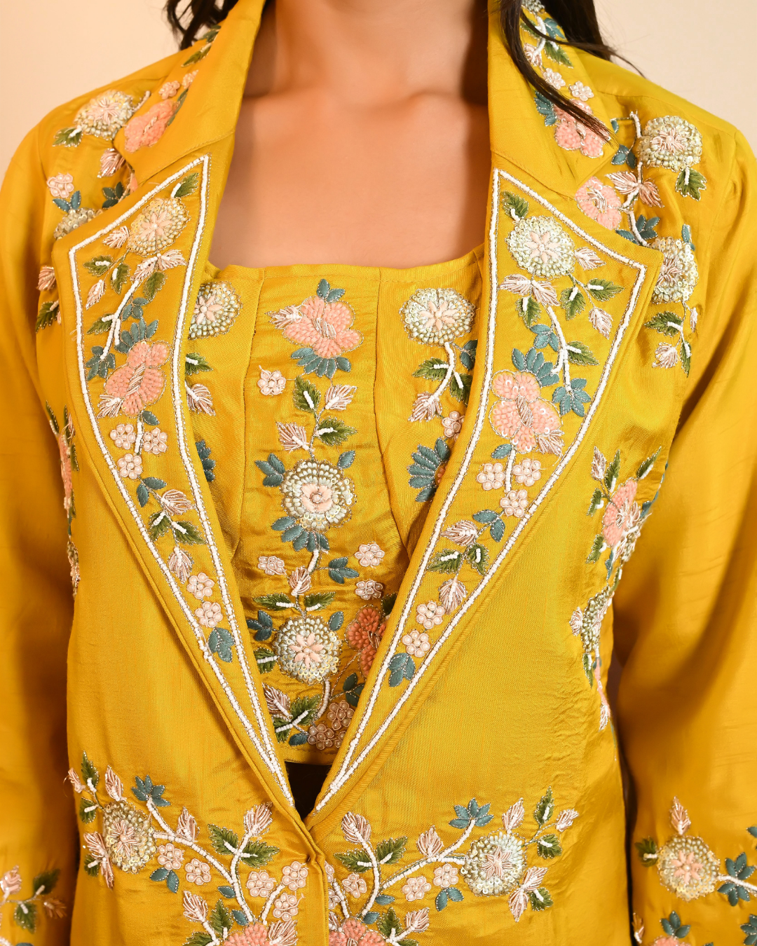 Three Piece Embellished Jacket Palazzo Set