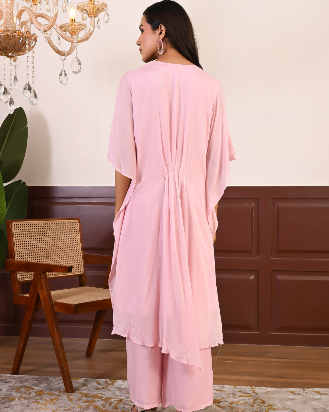 Baby Pink Up & Down Kaftan Set