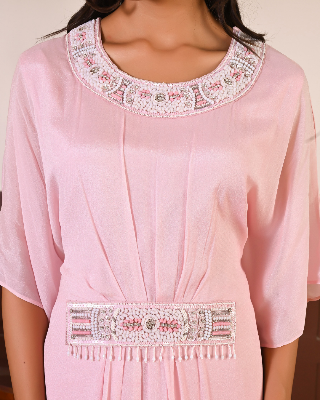 Baby Pink Up & Down Kaftan Set