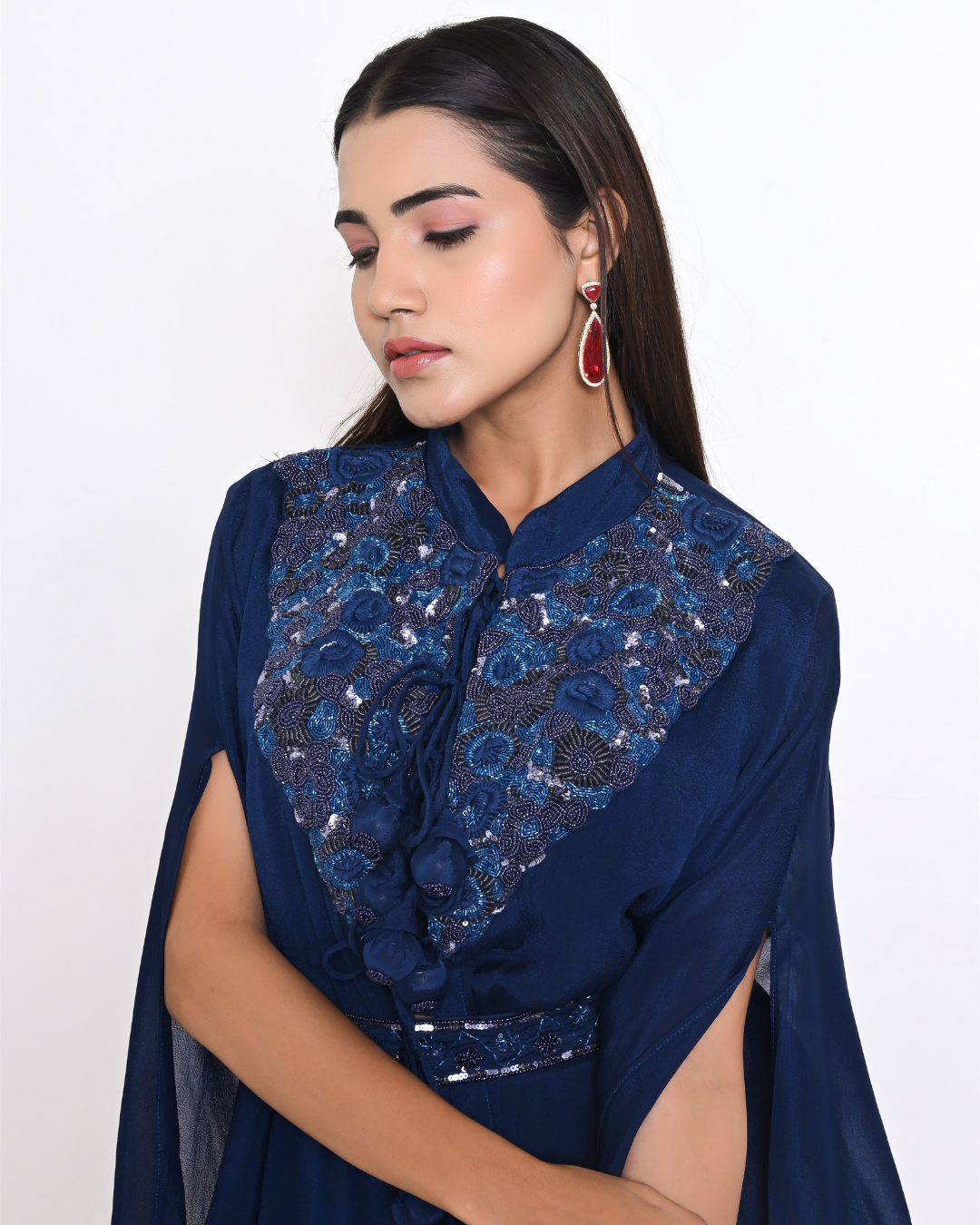 Blue Kaftan Style Tunic Set