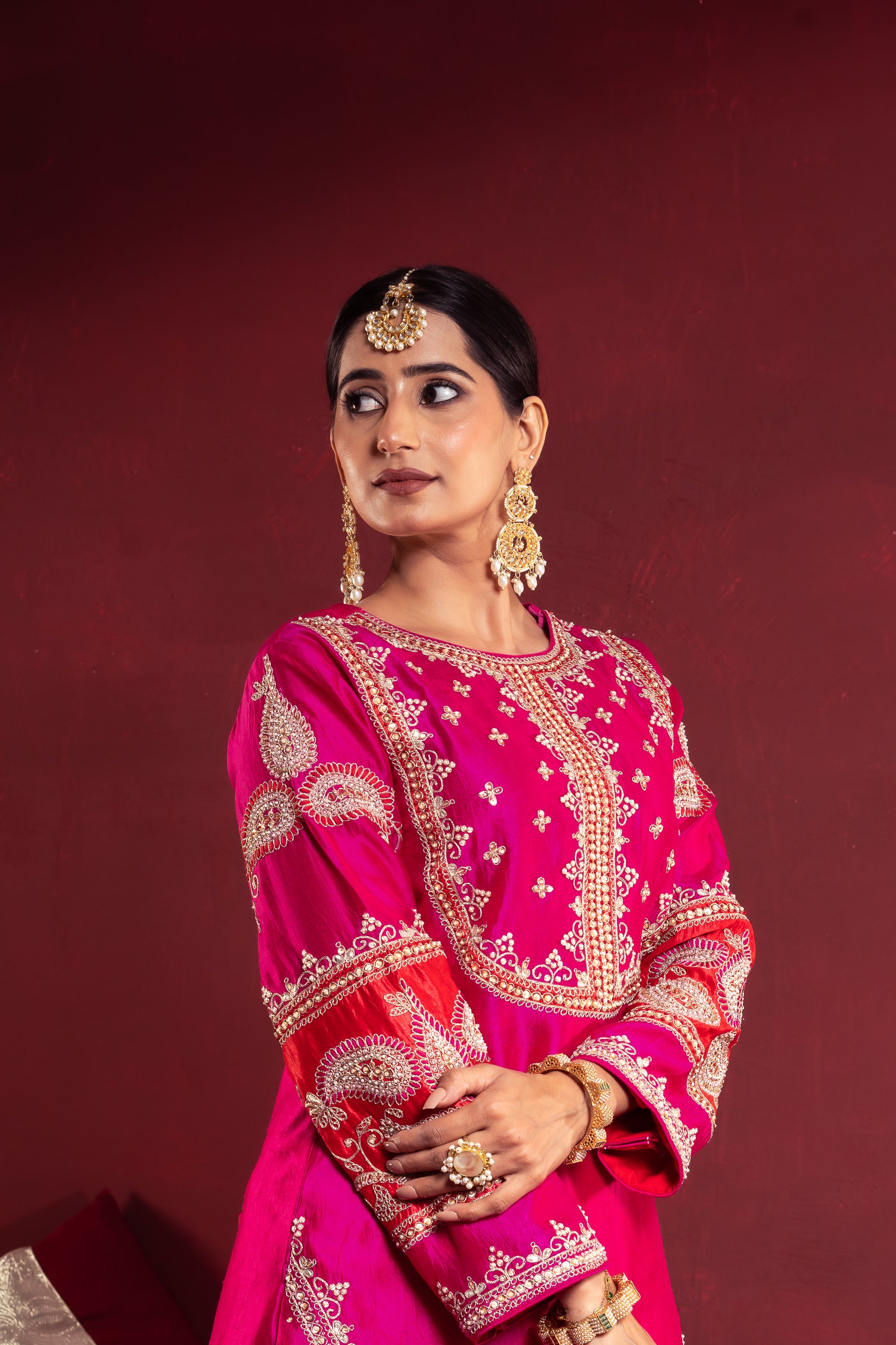 Magenta Pink Embroidered Sharara Suit Set