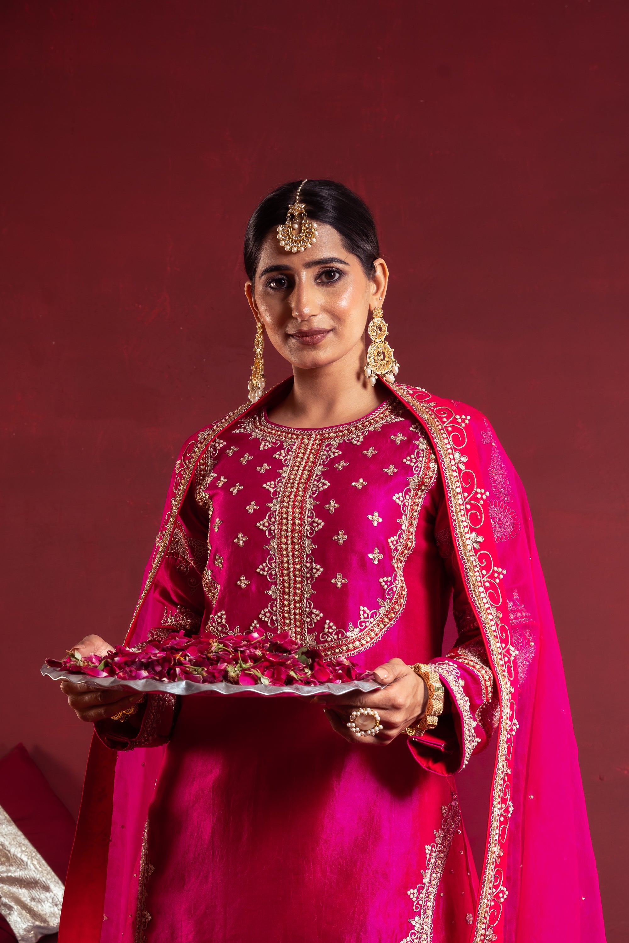 Magenta Pink Embroidered Sharara Suit Set