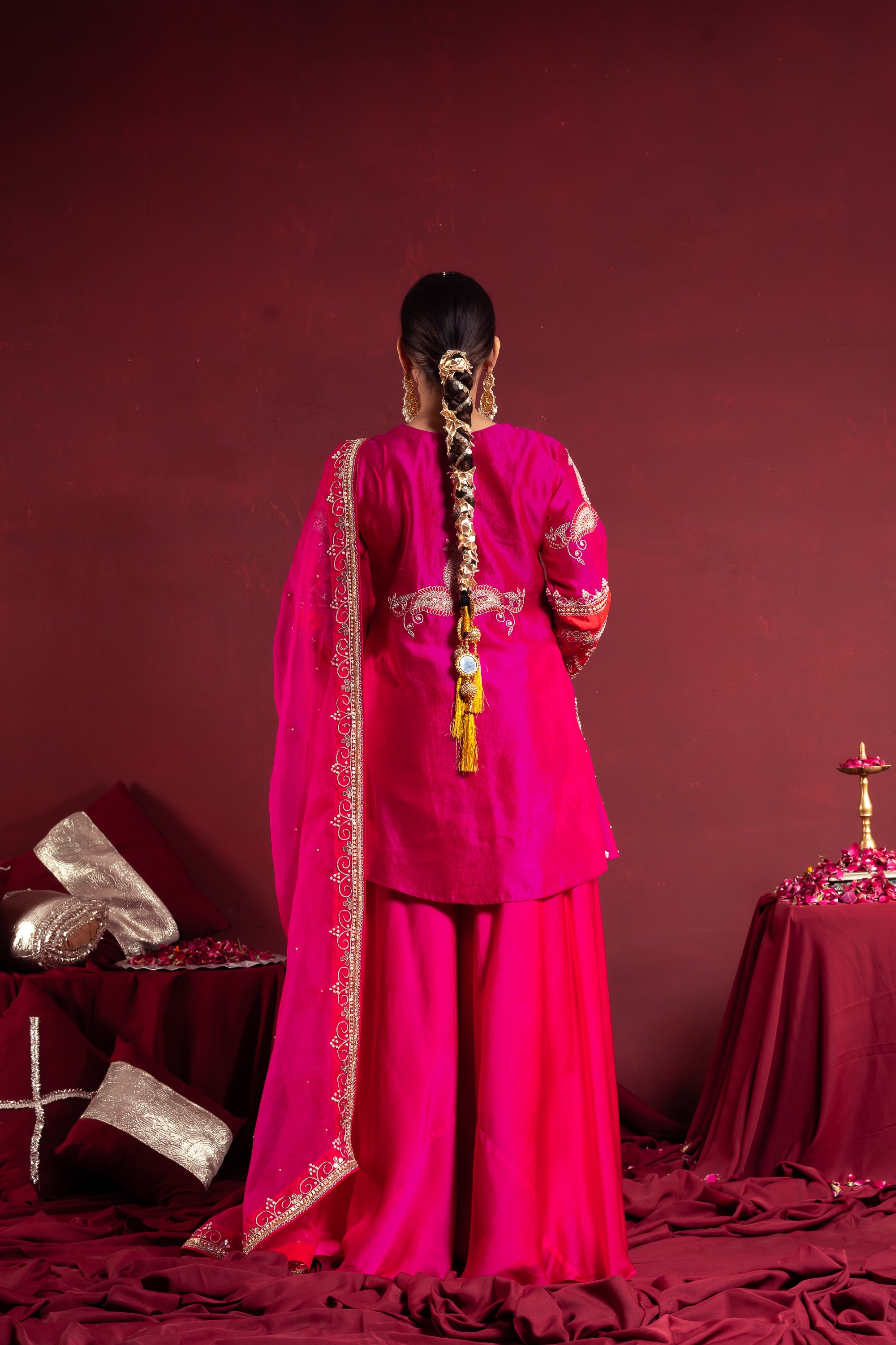Magenta Pink Embroidered Sharara Suit Set
