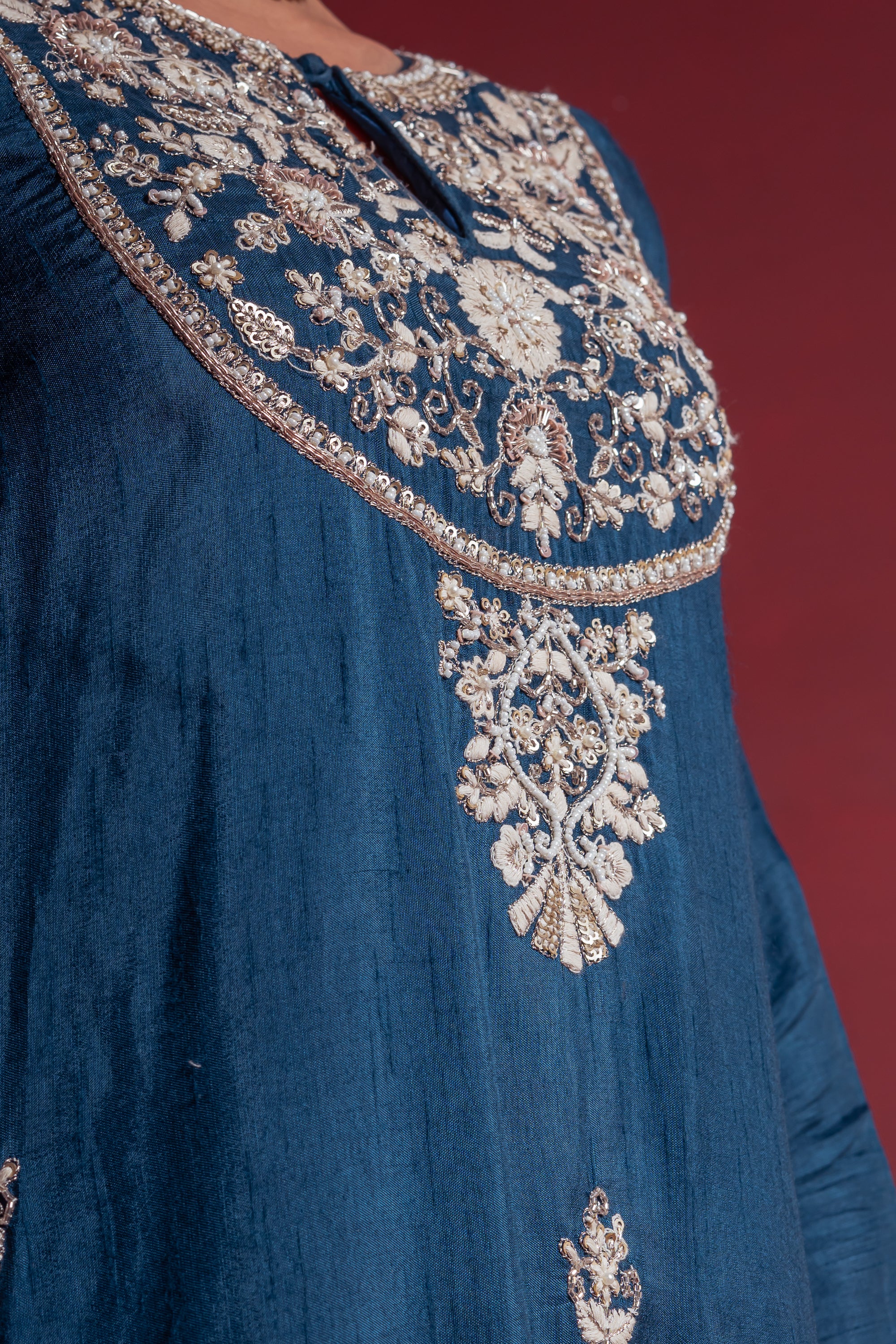 Teal Blue Embroidered Sharara Suit Set