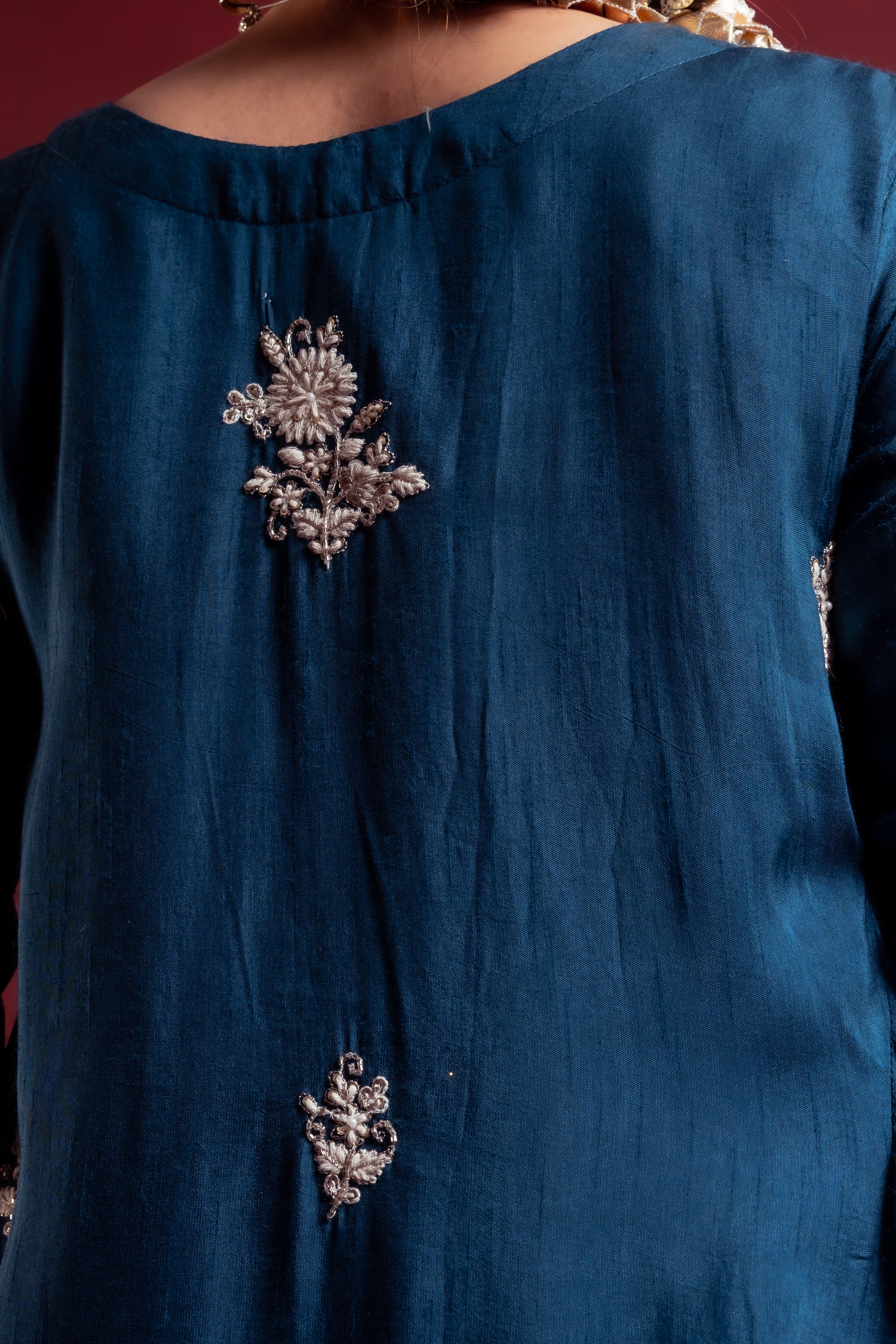 Teal Blue Embroidered Sharara Suit Set