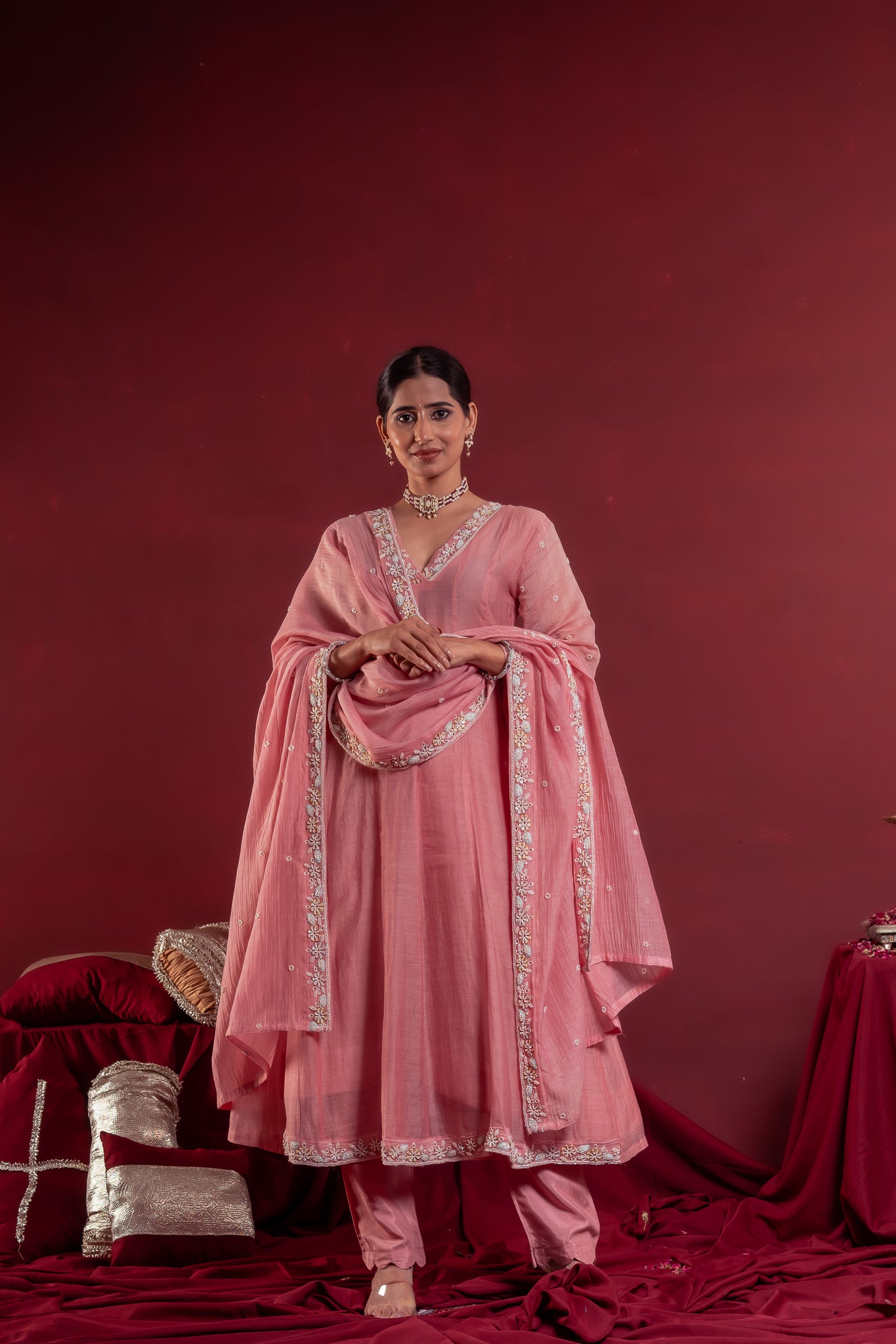 Women’s Blush Pink Embroidered Anarkali Set