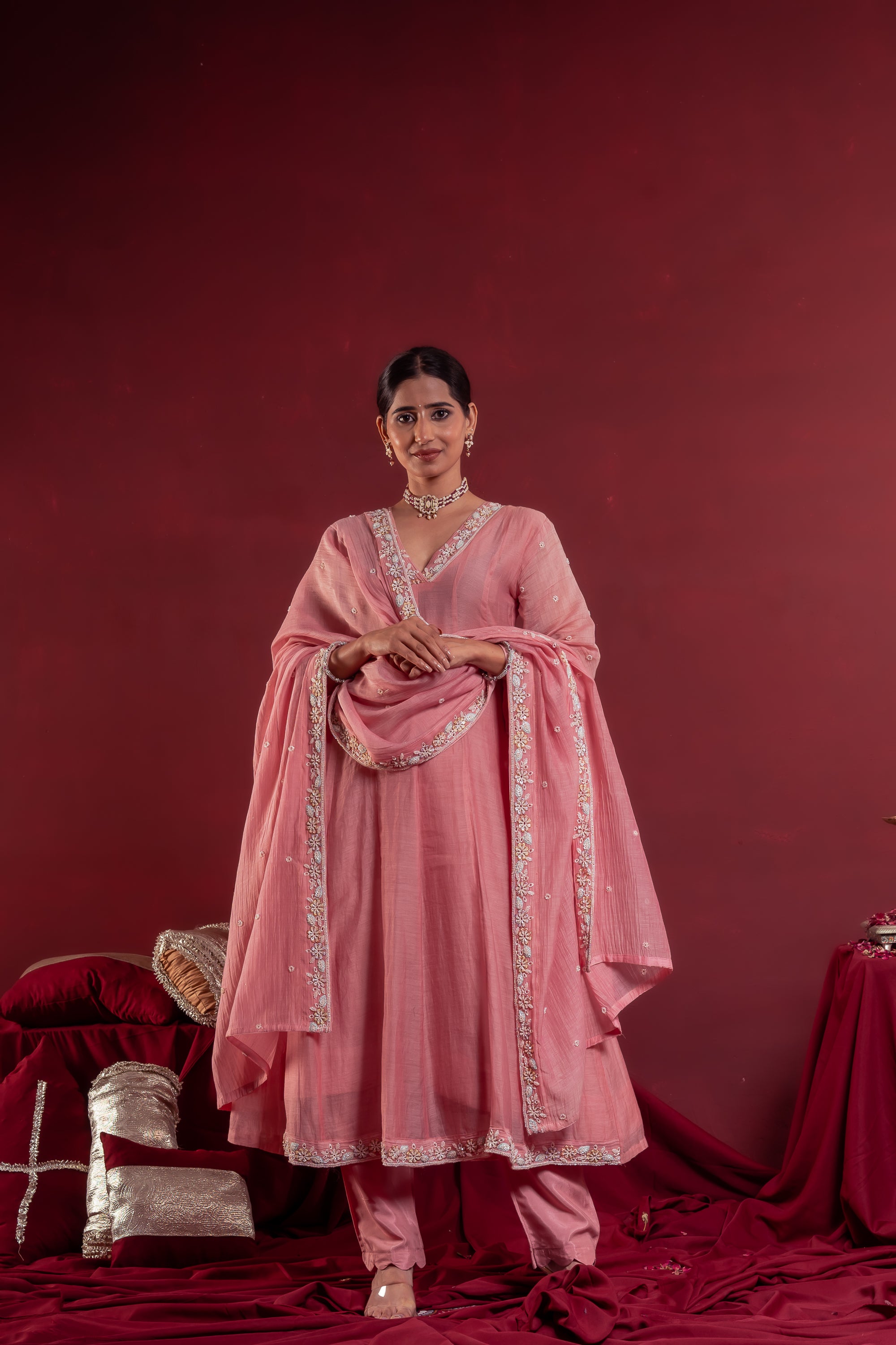 Women’s Blush Pink Embroidered Anarkali Set