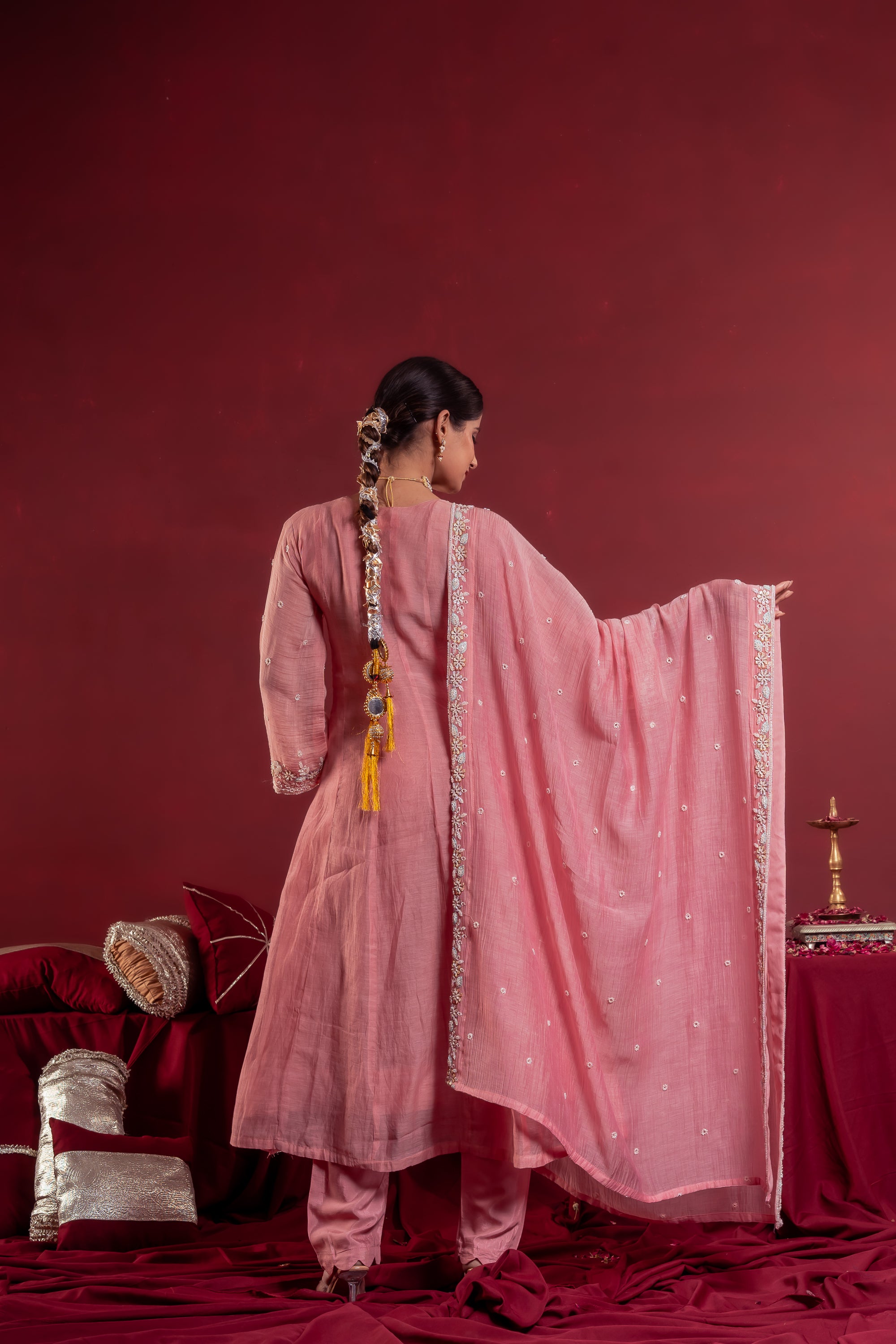 Women’s Blush Pink Embroidered Anarkali Set