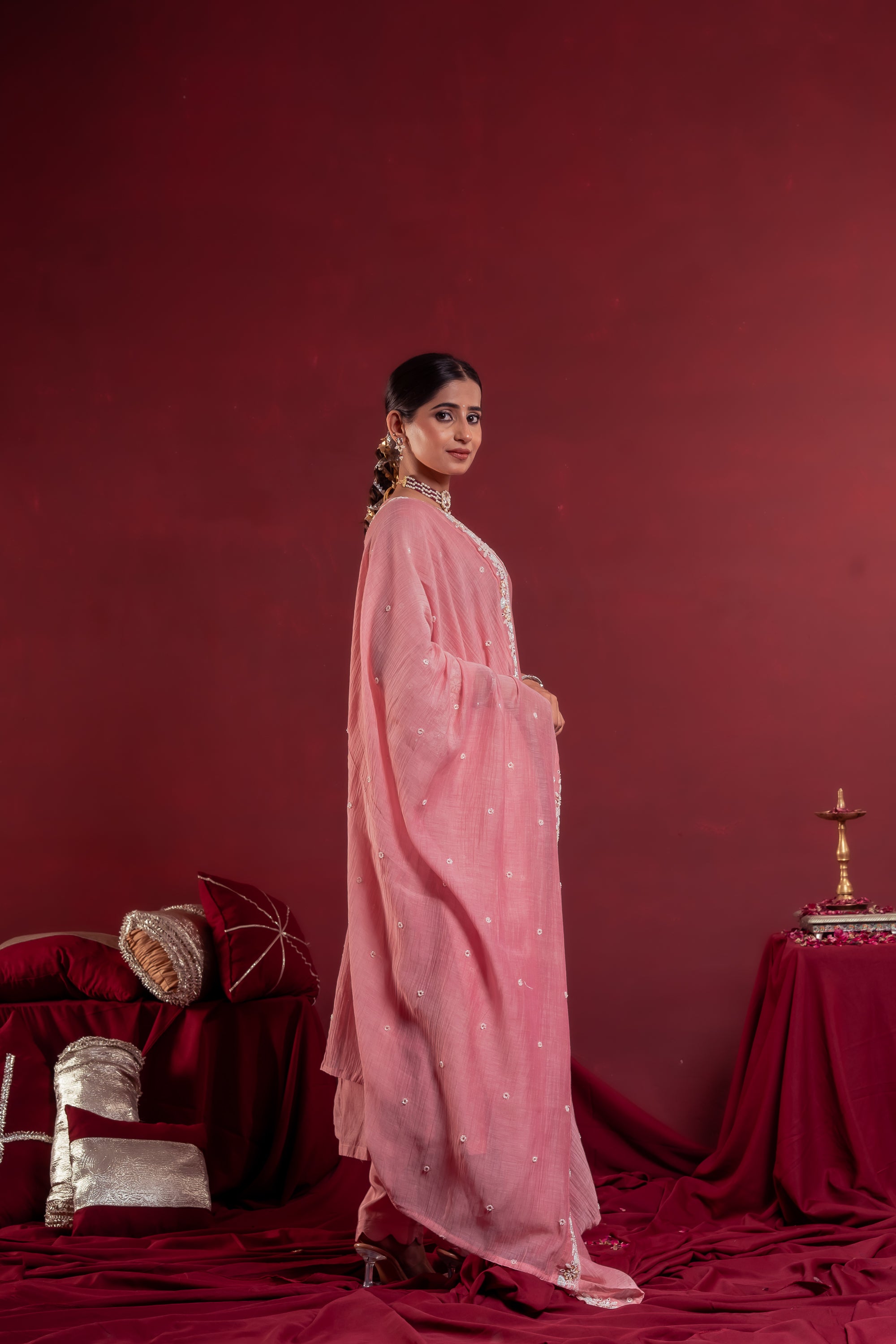 Women’s Blush Pink Embroidered Anarkali Set