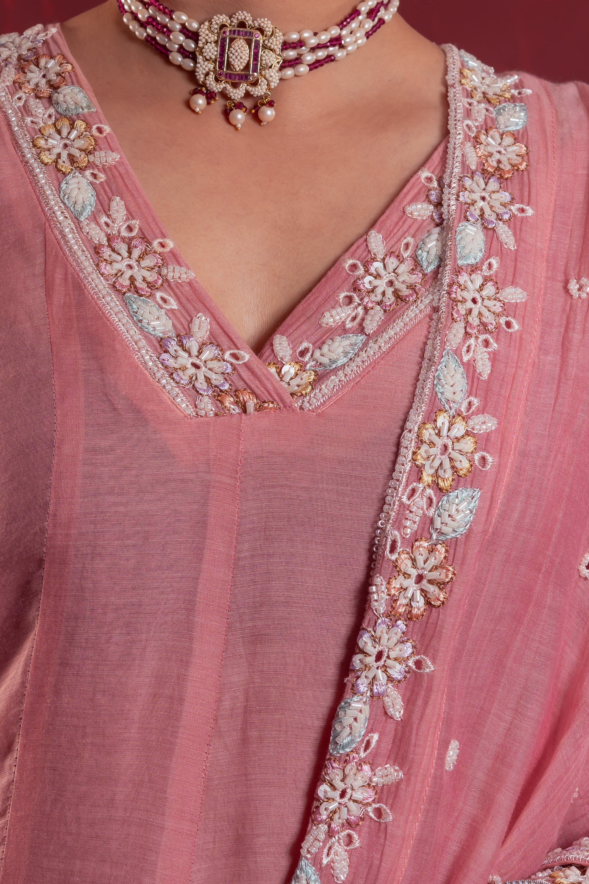 Women’s Blush Pink Embroidered Anarkali Set