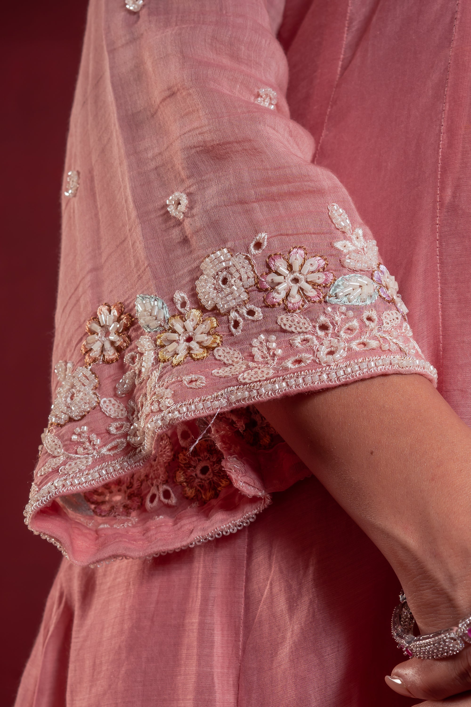 Women’s Blush Pink Embroidered Anarkali Set