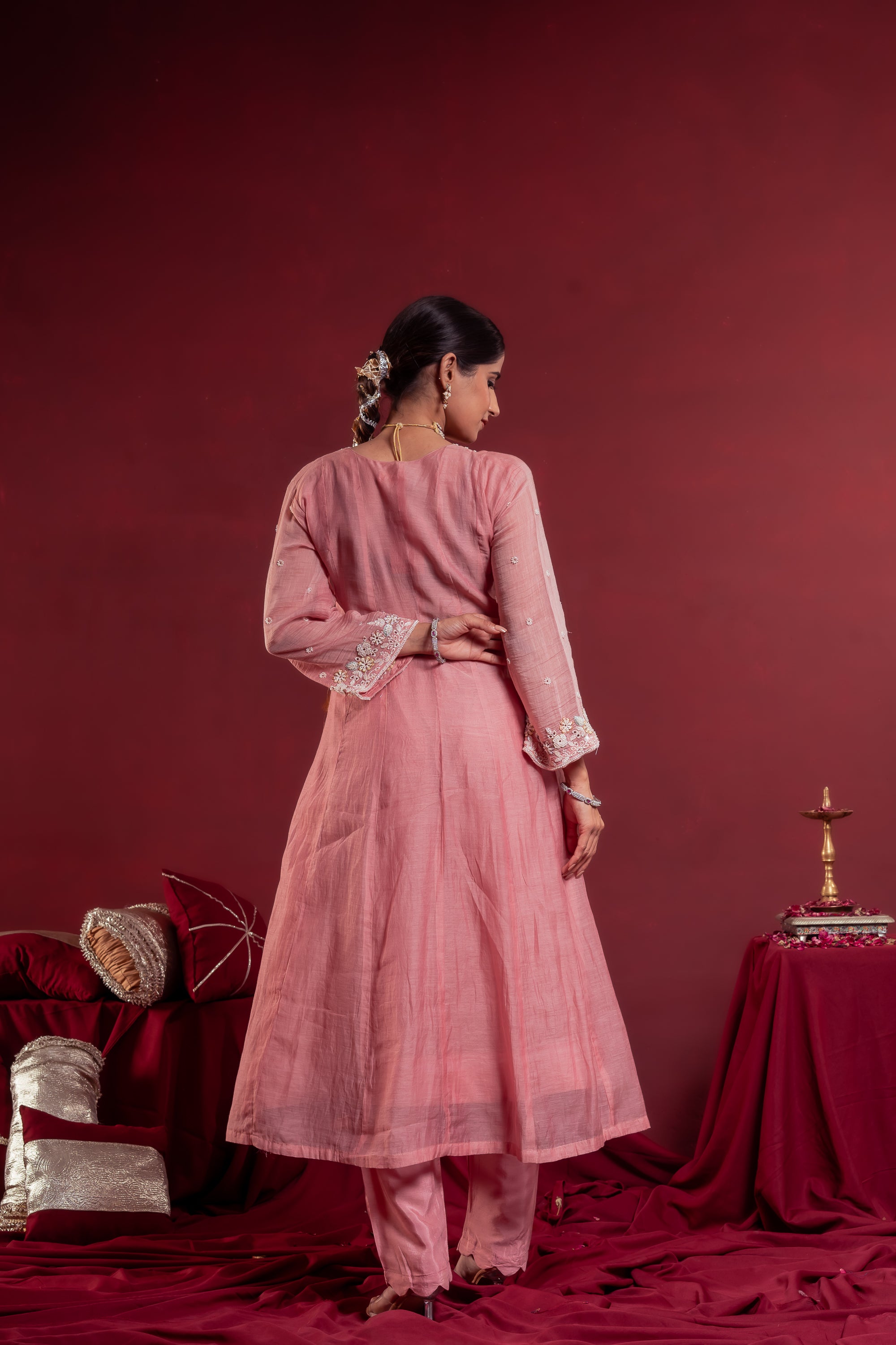 Women’s Blush Pink Embroidered Anarkali Set