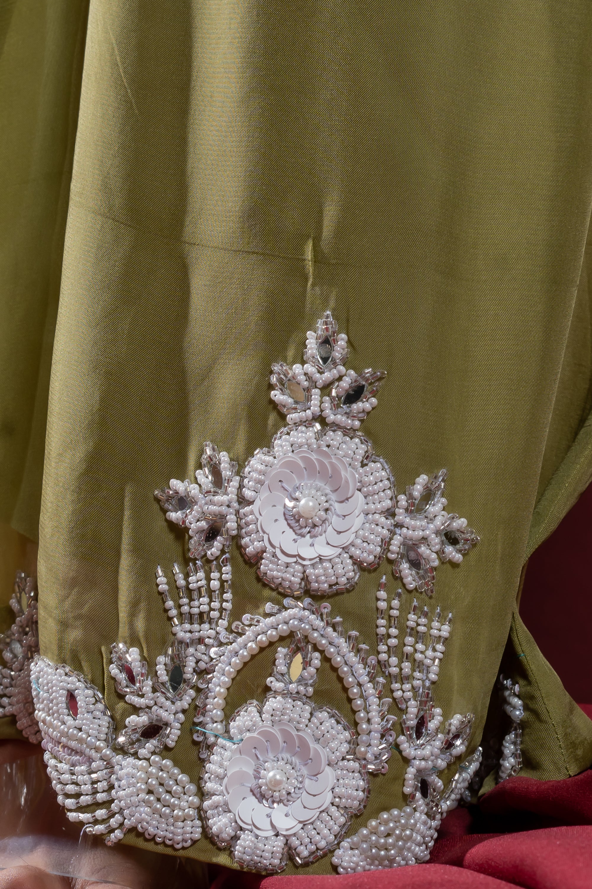 Olive Green Embroidered Two-Piece Set