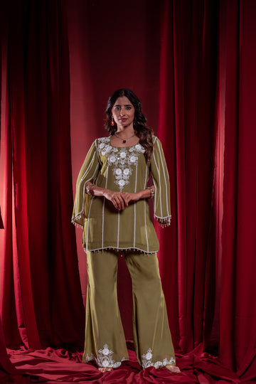 Olive Green Embroidered Two-Piece without Dupatta